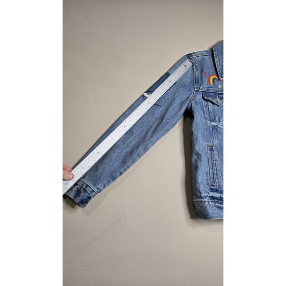 Levis Womens Embroidered Denim Jean Jacket San Francisco Rainbow Blue Size... - Picture 3 of 7